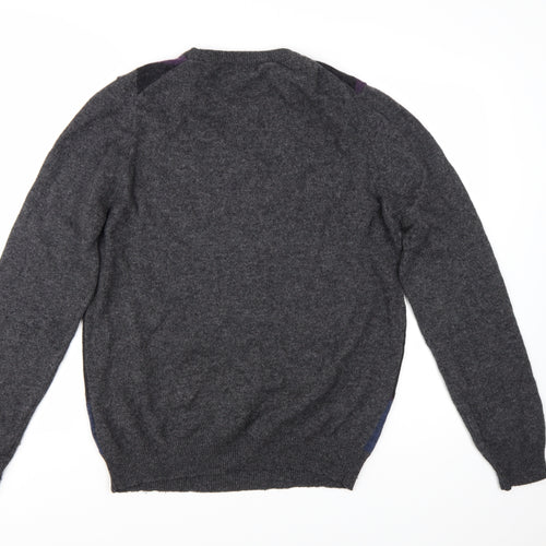 Marks and Spencer Men's Grey Argyle Wool Jumper L Classic Fit