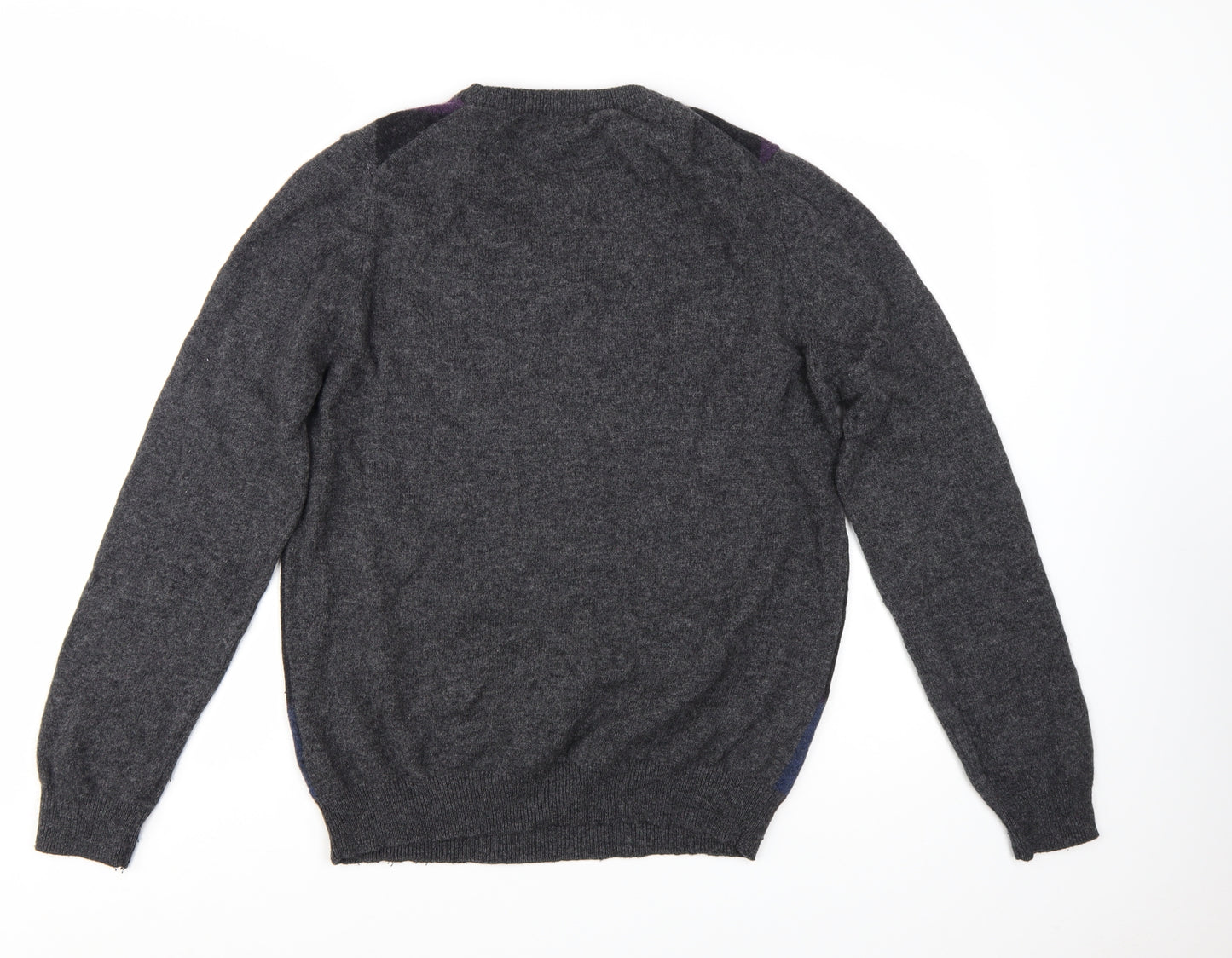 Marks and Spencer Men's Grey Argyle Wool Jumper L Classic Fit