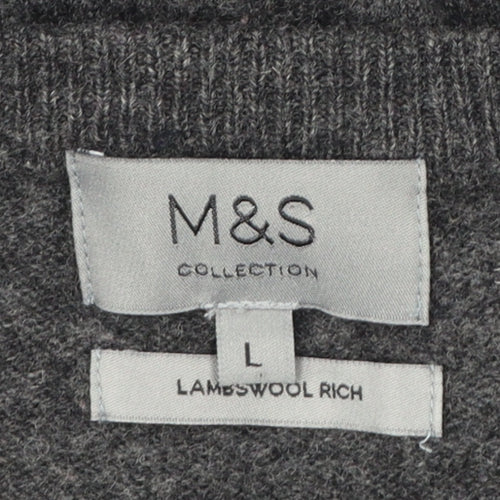 Marks and Spencer Men's Grey Argyle Wool Jumper L Classic Fit