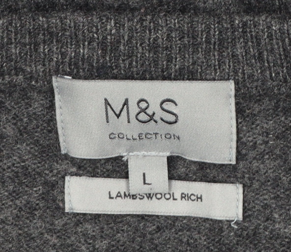 Marks and Spencer Men's Grey Argyle Wool Jumper L Classic Fit