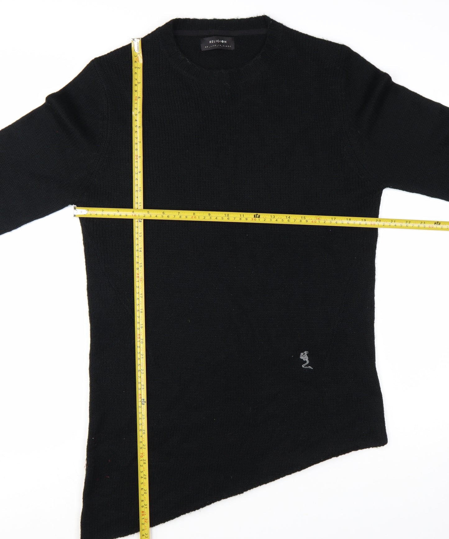 Religion Women Black M Pullover Jumper Long Sleeve Knit Asymmetric Hem