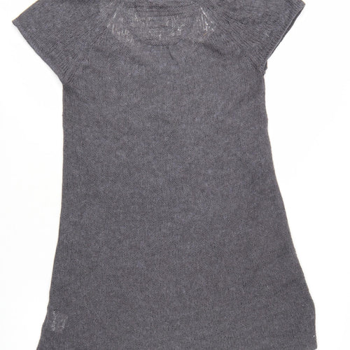 White Stuff Women's Grey Tunic Jumper Size 12 Beaded Knit Short Sleeve