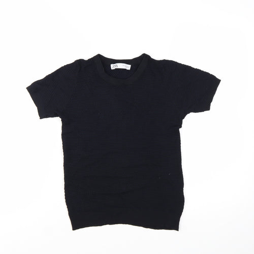 Zara Women Black Knit Short Sleeve Basic T-Shirt Size S