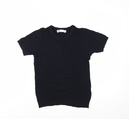 Zara Women Black Knit Short Sleeve Basic T-Shirt Size S