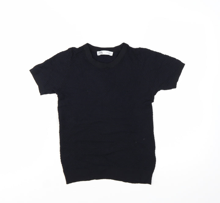 Zara Women Black Knit Short Sleeve Basic T-Shirt Size S
