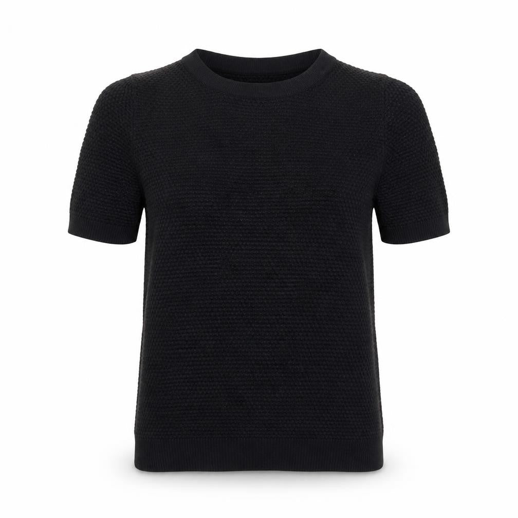 Front view of Zara Women Black Knit Short Sleeve Basic T-Shirt, size S