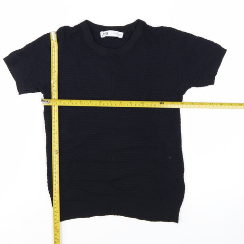 Zara Women Black Knit Short Sleeve Basic T-Shirt Size S