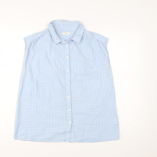 Hush Women's Blue Check Sleeveless Cotton Button-Up Shirt Size 14