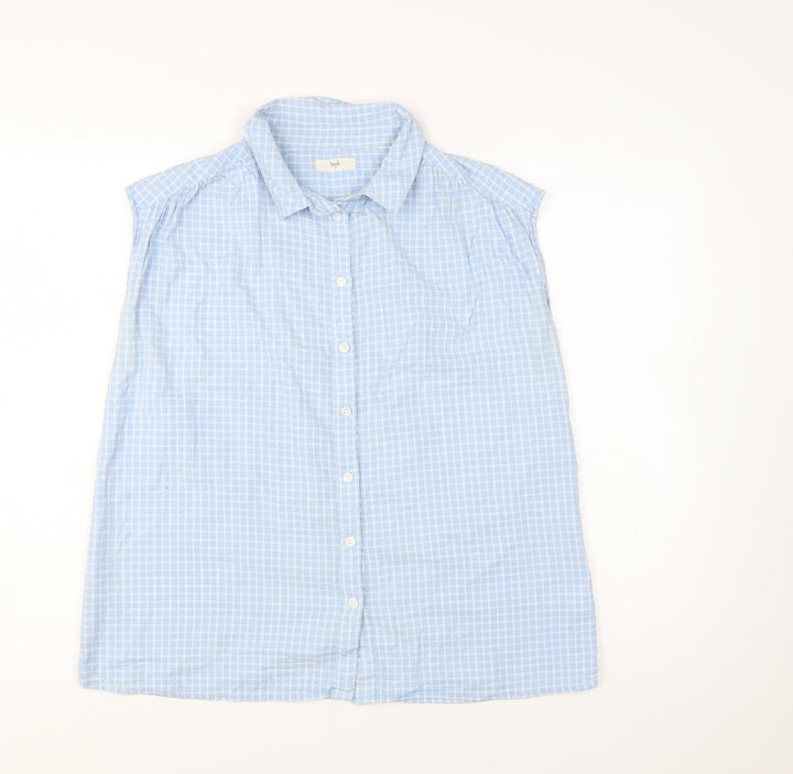 Hush Women's Blue Check Sleeveless Cotton Button-Up Shirt Size 14