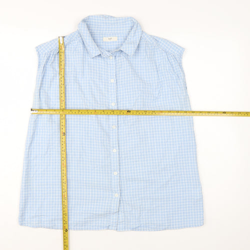 Hush Women's Blue Check Sleeveless Cotton Button-Up Shirt Size 14