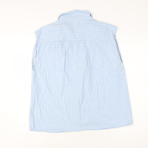 Hush Women's Blue Check Sleeveless Cotton Button-Up Shirt Size 14
