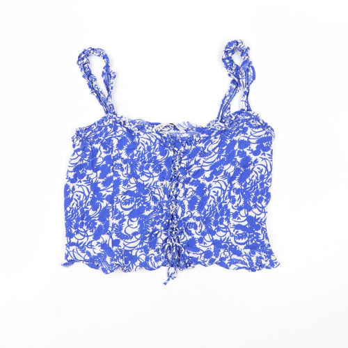 Zara Women Blue Floral Camisole Tank Top Size 12