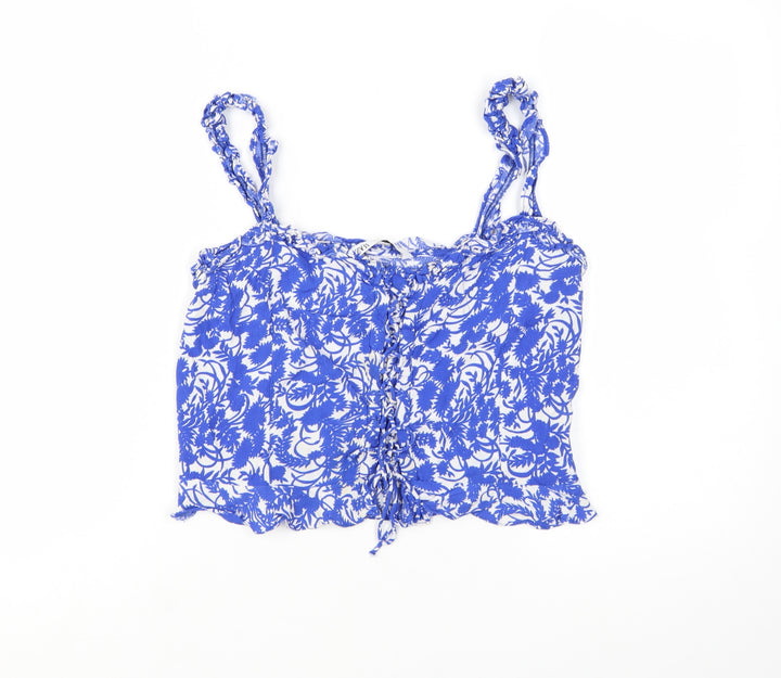 Zara Women Blue Floral Camisole Tank Top Size 12