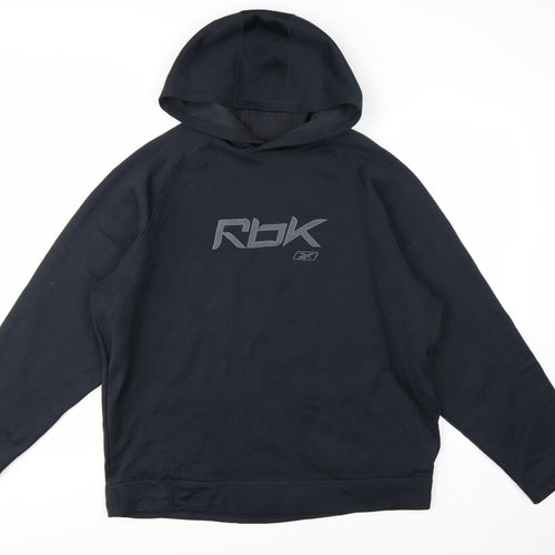 Reebok Mens Black L Pullover Hoodie Logo Graphic Sportswear