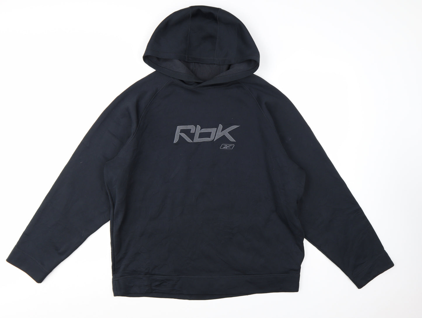 Reebok Mens Black L Pullover Hoodie Logo Graphic Sportswear