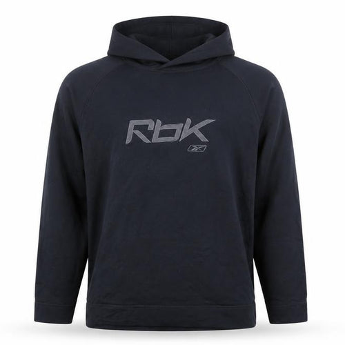 Reebok Mens Black L Pullover Hoodie Logo Graphic Sportswear