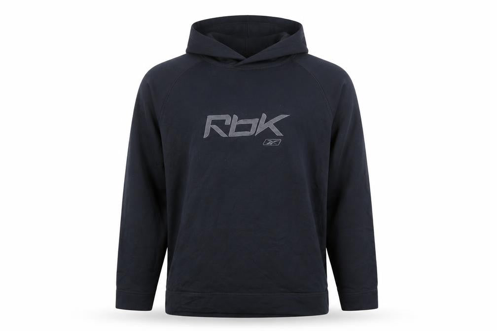 Reebok Mens Black L Pullover Hoodie Logo Graphic Sportswear