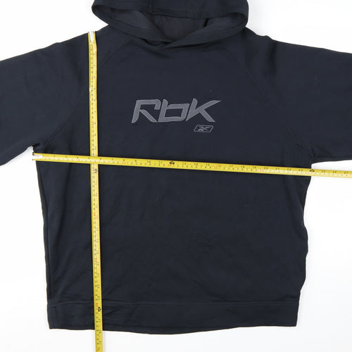 Reebok Mens Black L Pullover Hoodie Logo Graphic Sportswear