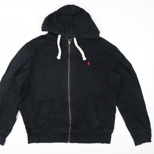 Polo Ralph Lauren Men's Black Full Zip Hoodie L Logo Cotton Blend