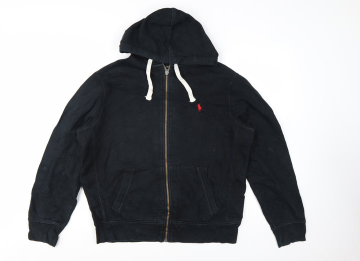 Polo Ralph Lauren Men's Black Full Zip Hoodie L Logo Cotton Blend