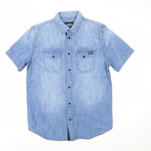 Superdry Men's Blue Denim Short Sleeve Button-Up Shirt Size S