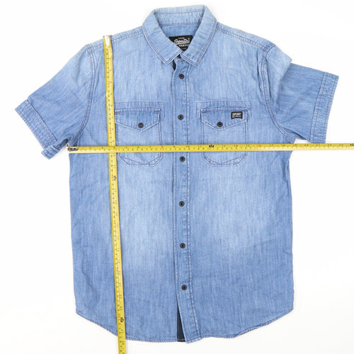 Superdry Men's Blue Denim Short Sleeve Button-Up Shirt Size S