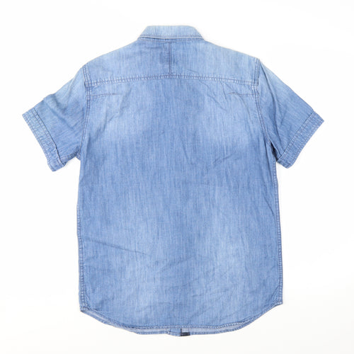 Superdry Men's Blue Denim Short Sleeve Button-Up Shirt Size S