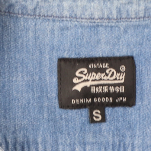 Superdry Men's Blue Denim Short Sleeve Button-Up Shirt Size S
