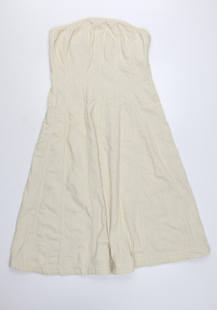 Marks and Spencer Women Beige Strapless A-Line Twill Dress Size 12