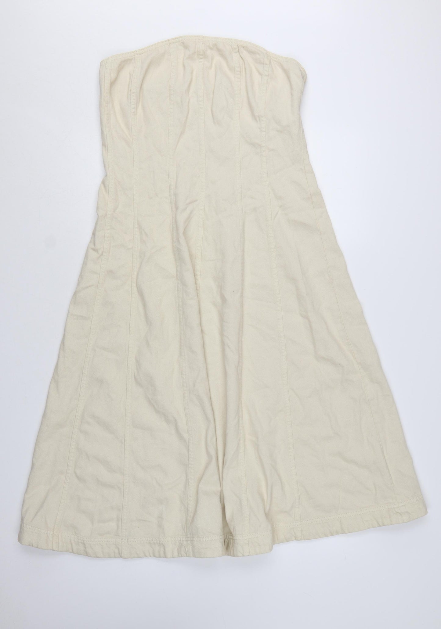 Marks and Spencer Women Beige Strapless A-Line Twill Dress Size 12