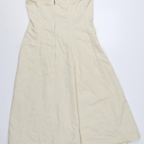 Marks and Spencer Women Beige Strapless A-Line Twill Dress Size 12
