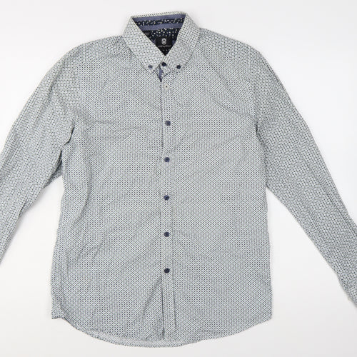 Steel & Jelly Men's Blue Geometric Slim Fit Button-Down Shirt M