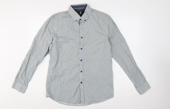 Steel & Jelly Men's Blue Geometric Slim Fit Button-Down Shirt M