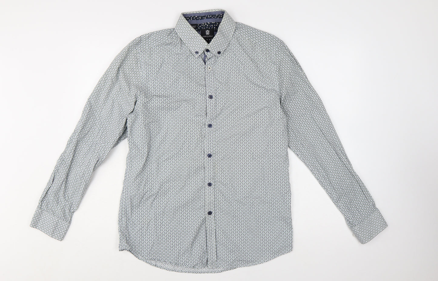Steel & Jelly Men's Blue Geometric Slim Fit Button-Down Shirt M