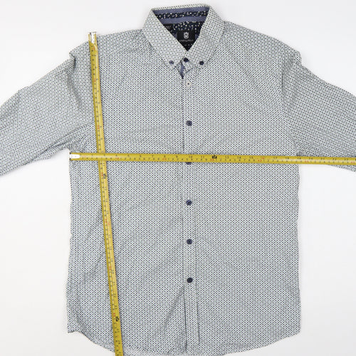 Steel & Jelly Men's Blue Geometric Slim Fit Button-Down Shirt M