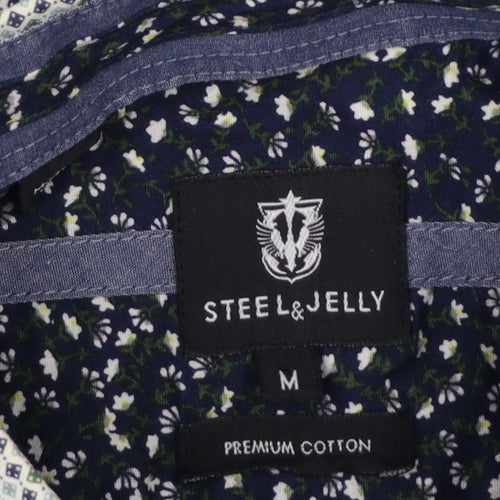 Steel & Jelly Men's Blue Geometric Slim Fit Button-Down Shirt M