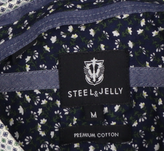 Steel & Jelly Men's Blue Geometric Slim Fit Button-Down Shirt M