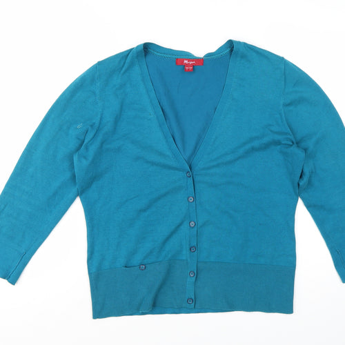 Monsoon Women Blue V-Neck Long Sleeve Cardigan Size 16