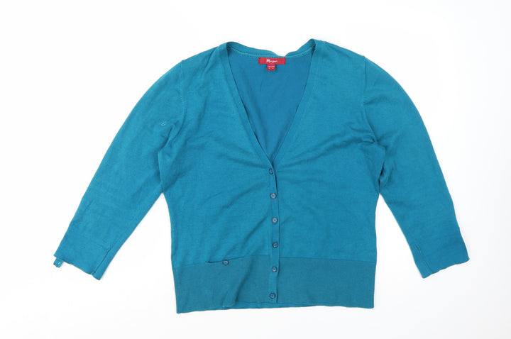 Monsoon Women Blue V-Neck Long Sleeve Cardigan Size 16