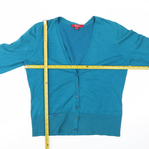 Monsoon Women Blue V-Neck Long Sleeve Cardigan Size 16