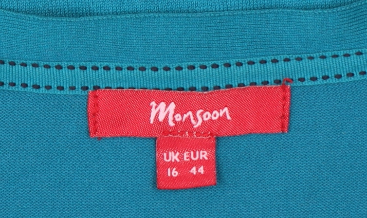 Monsoon Women Blue V-Neck Long Sleeve Cardigan Size 16