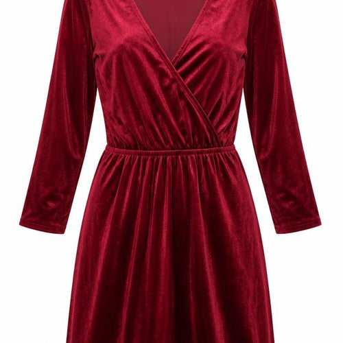 H&M Women Red Velvet Wrap Dress Size 8 Party 3/4 Sleeve