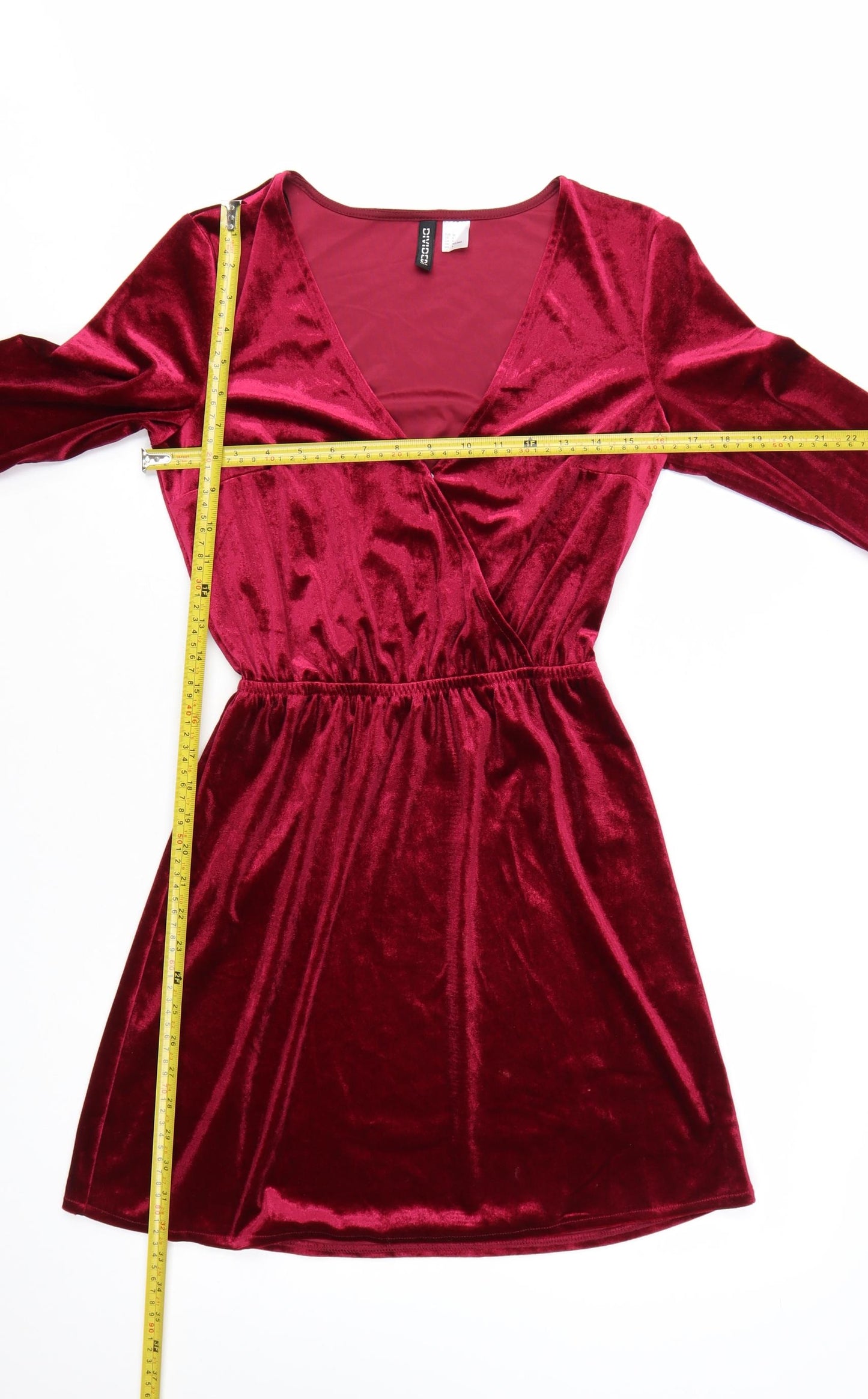 H&M Women Red Velvet Wrap Dress Size 8 Party 3/4 Sleeve