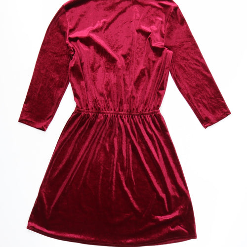H&M Women Red Velvet Wrap Dress Size 8 Party 3/4 Sleeve