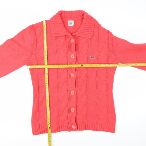 Lacoste Women's Pink Collared Cable-Knit Cotton Cardigan XL