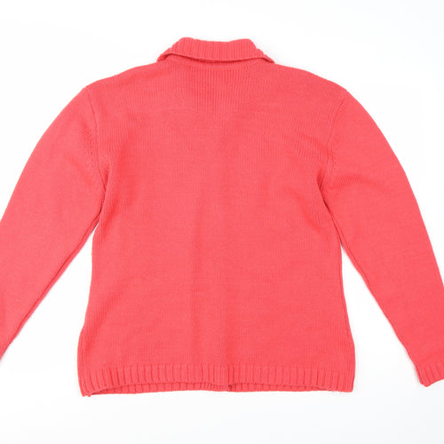Lacoste Women's Pink Collared Cable-Knit Cotton Cardigan XL