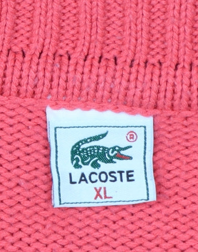 Lacoste Women's Pink Collared Cable-Knit Cotton Cardigan XL