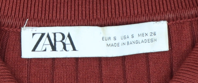 Zara Women's Red Collared Ribbed Button-Up Knit Cardigan Size S