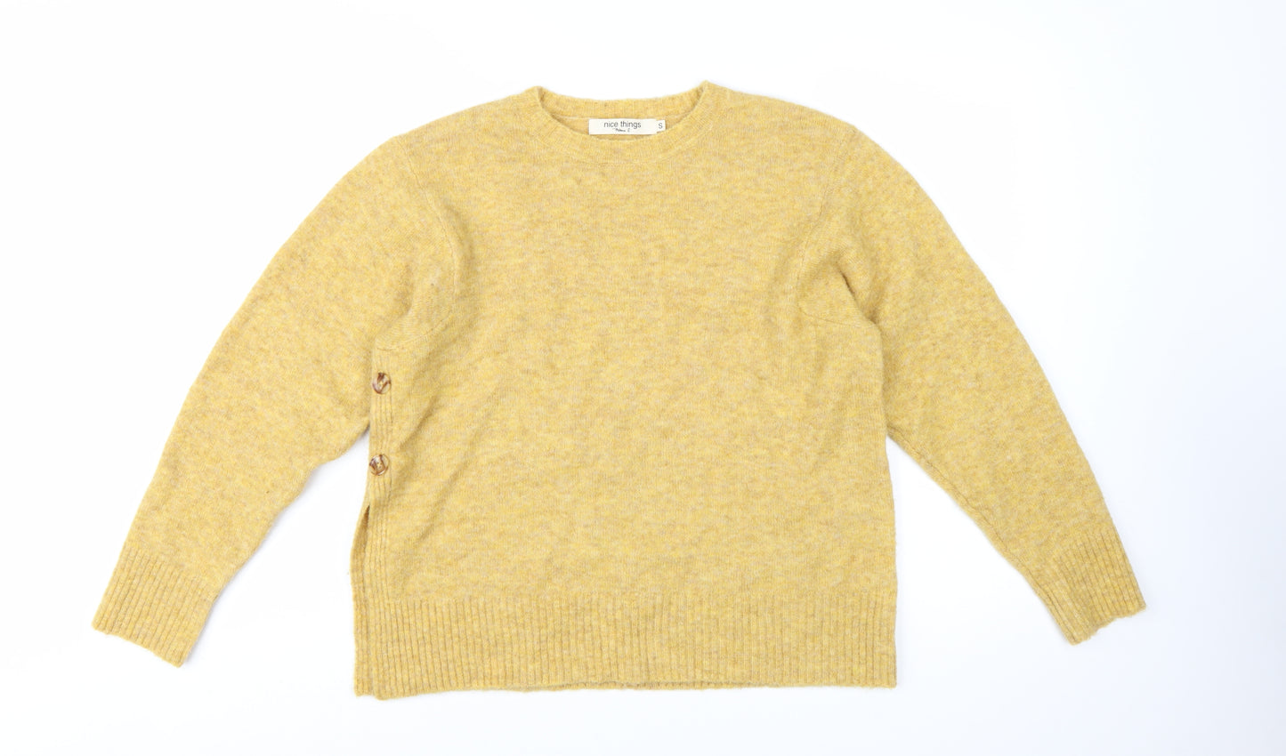 Nice Things Women's Yellow Wool Blend Crew Neck Pullover Jumper Size S