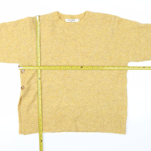 Nice Things Women's Yellow Wool Blend Crew Neck Pullover Jumper Size S